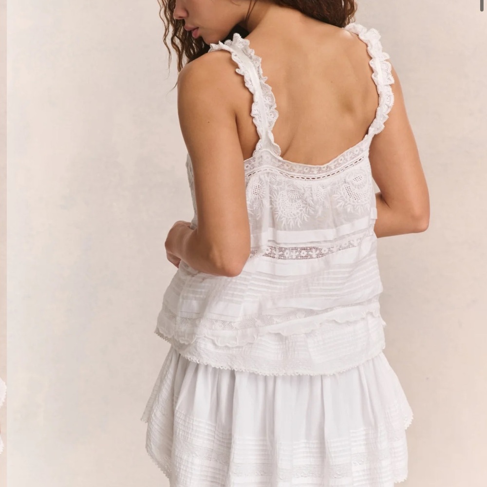 LoveShackFancy White Ruffled Skater Mini Skirt